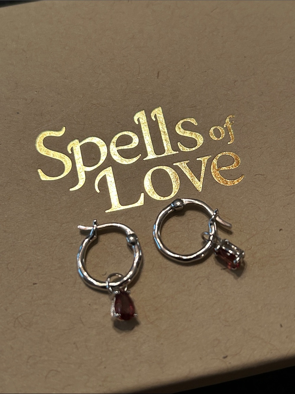 Spells of Love Garnet Teardrop Hoop Earrings, Sterling